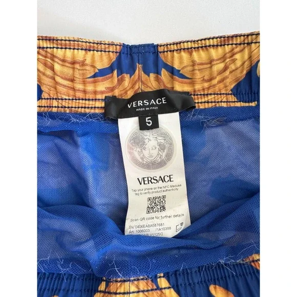 Authentic Versace Gold Baroque Heritage Print Swim Trunks Royal Blue Men's Sz M - Picture 5 of 11